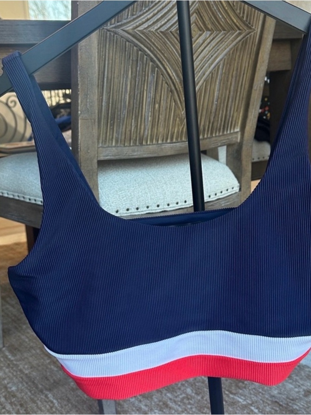 Beach Riot Navy White Red Ribbed Bikini Top